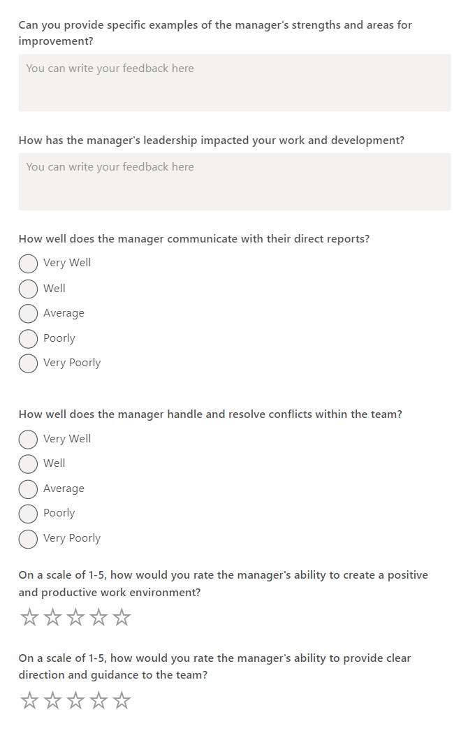 teamflect direct report to manager feedback template with questions