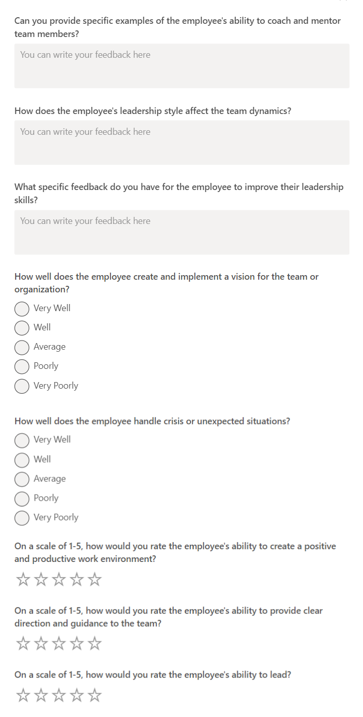teamflect leadership skills feedback template with questions