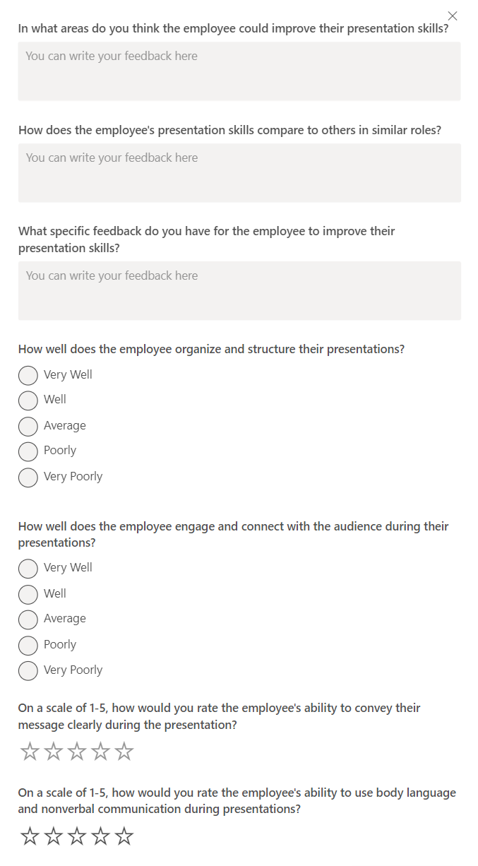teamflect presentation skills feedback template with questions