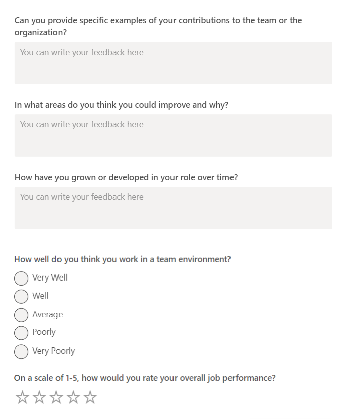 teamflect self assessment template with questions