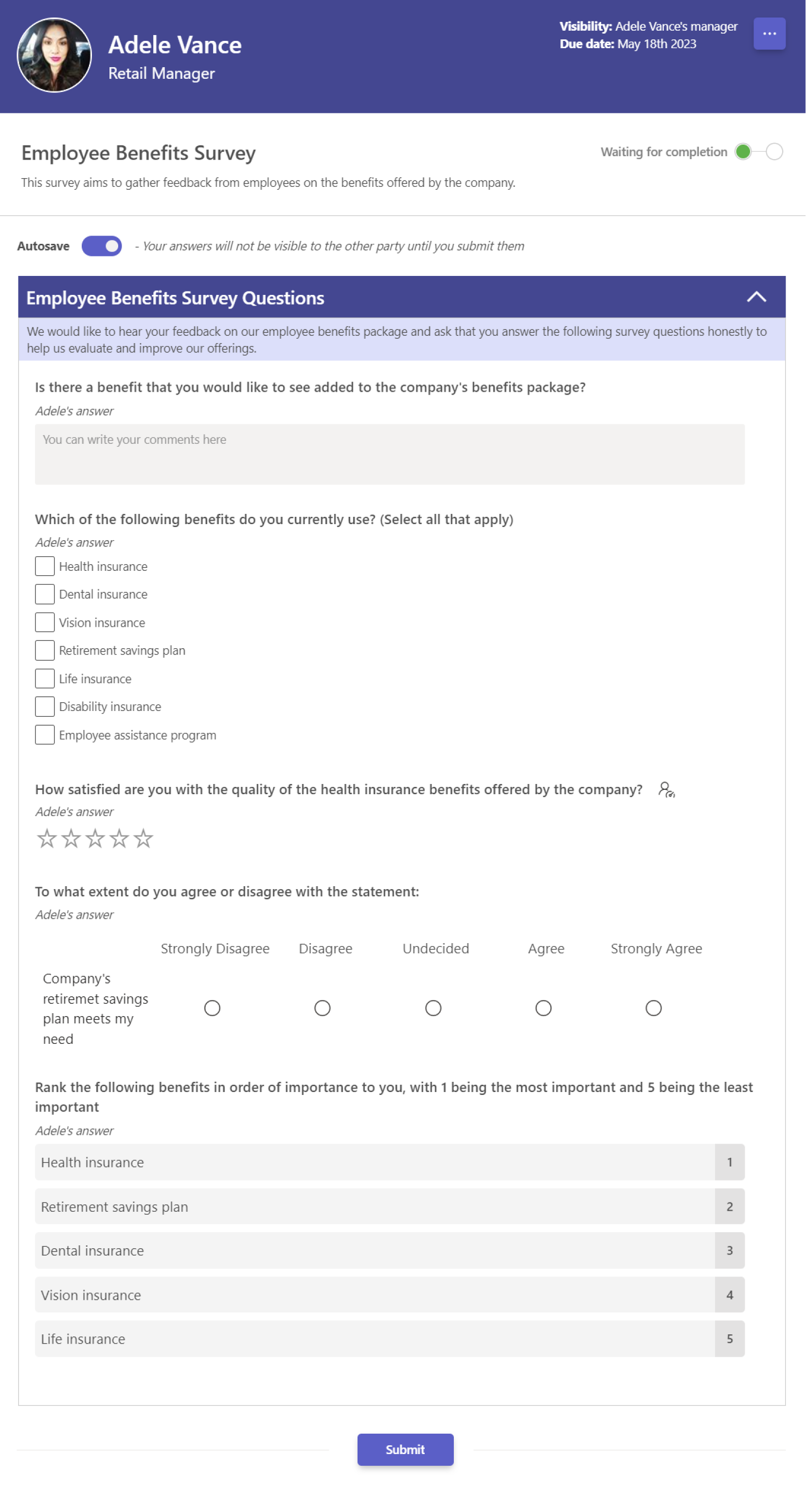 teamflect employee benefits survey template with questions