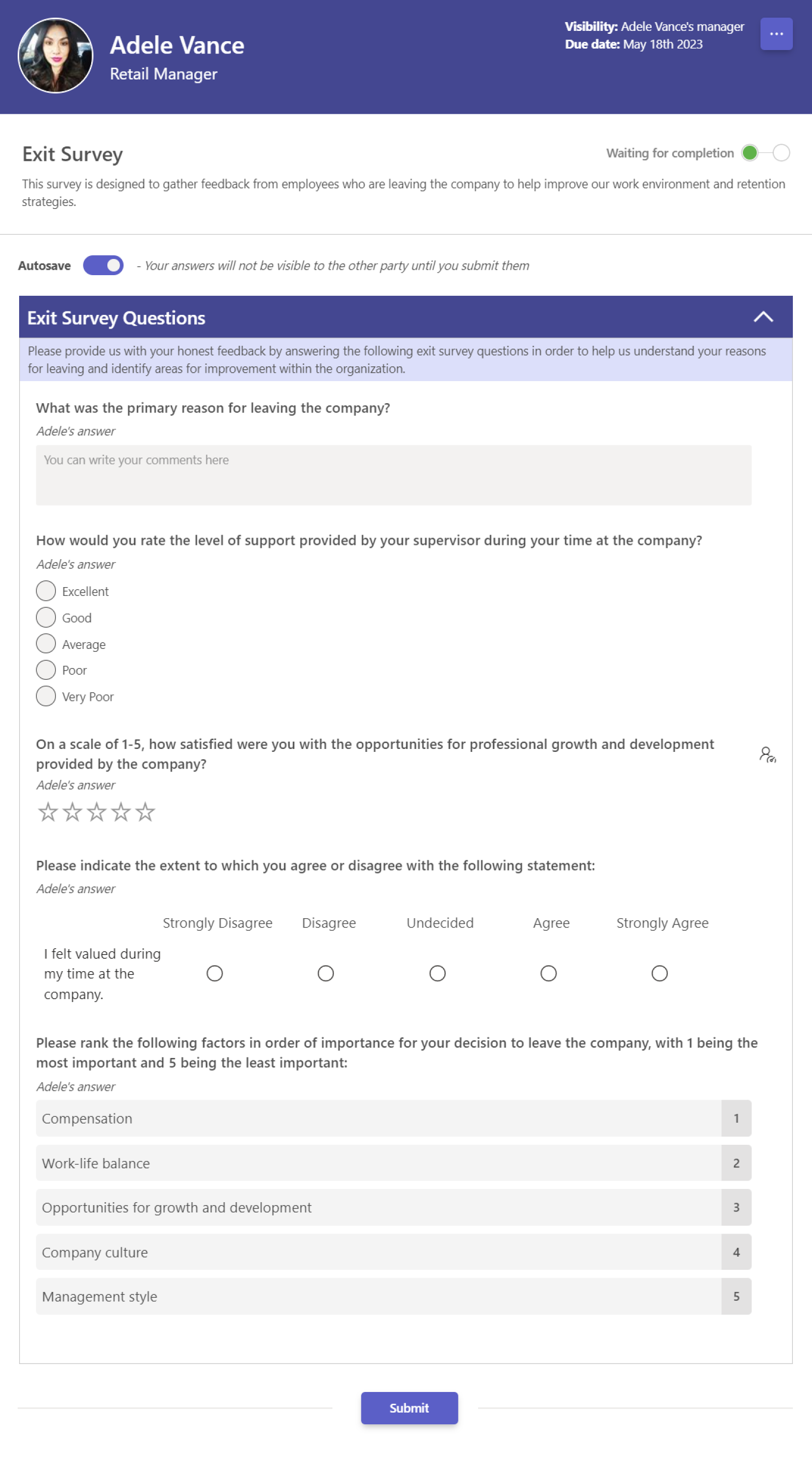 teamflect exit survey template with questions