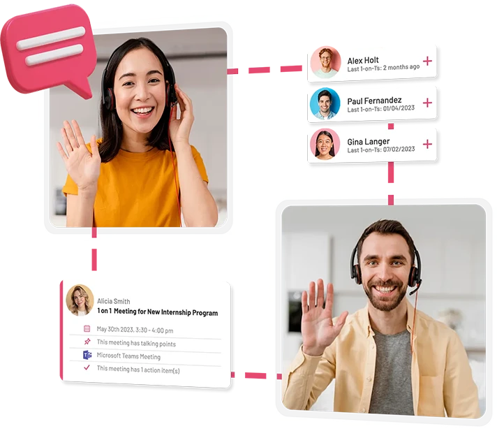 two employees conduct online meeting for onboarding remote employees