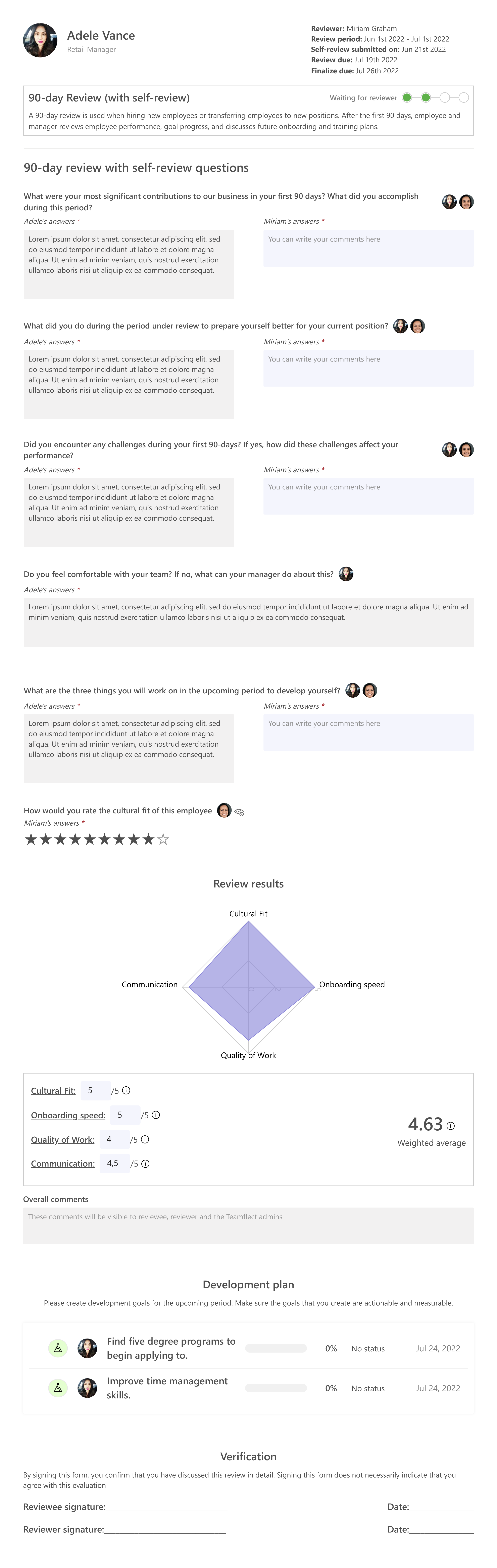 Teamflect role based performance review template in Microsoft Teams