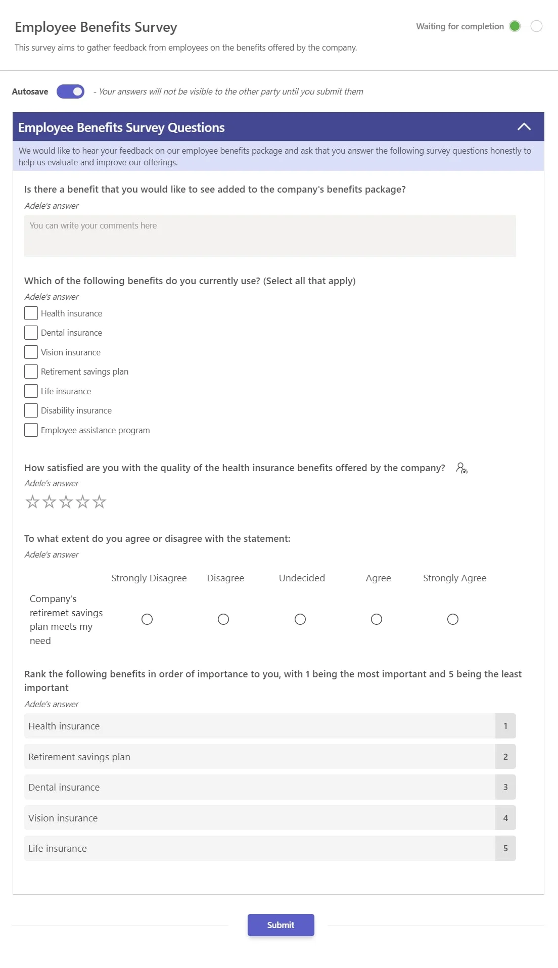 teamflect employee benefits survey template with questions