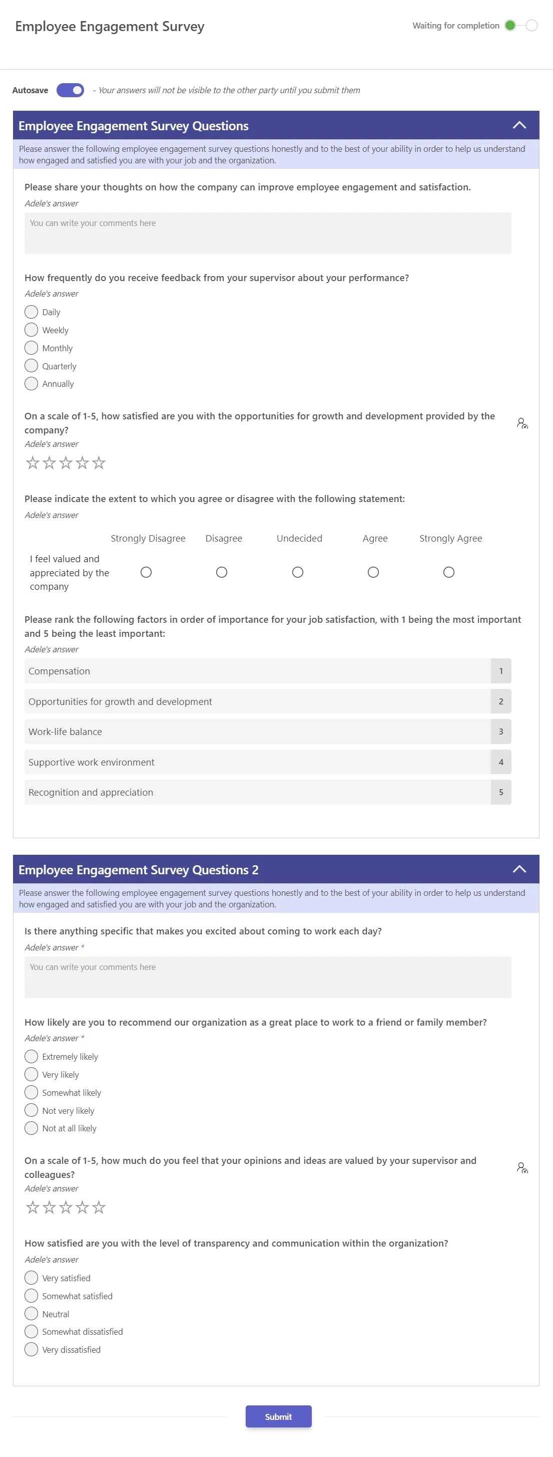 teamflect engagement survey template with questions