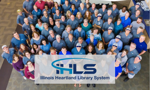 Illinois Heartland Library System logo with background image