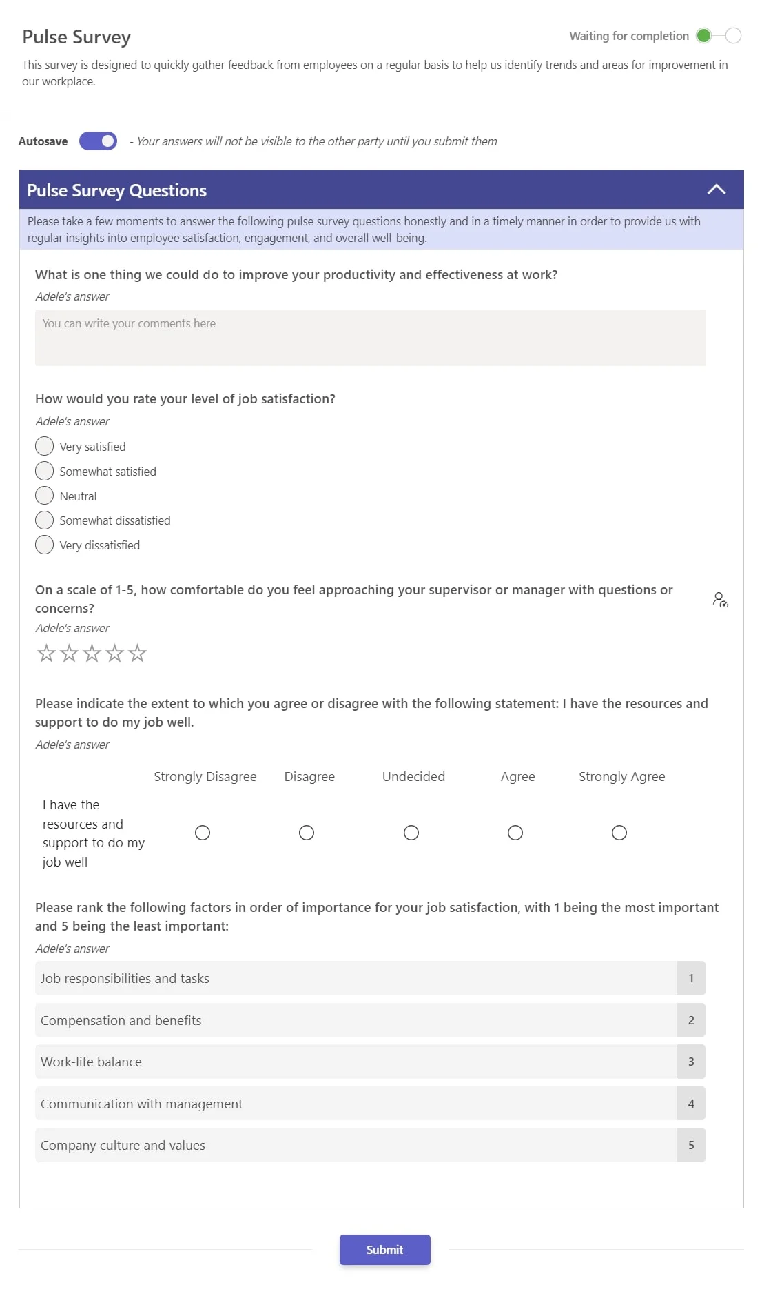 teamflect pulse survey template with questions