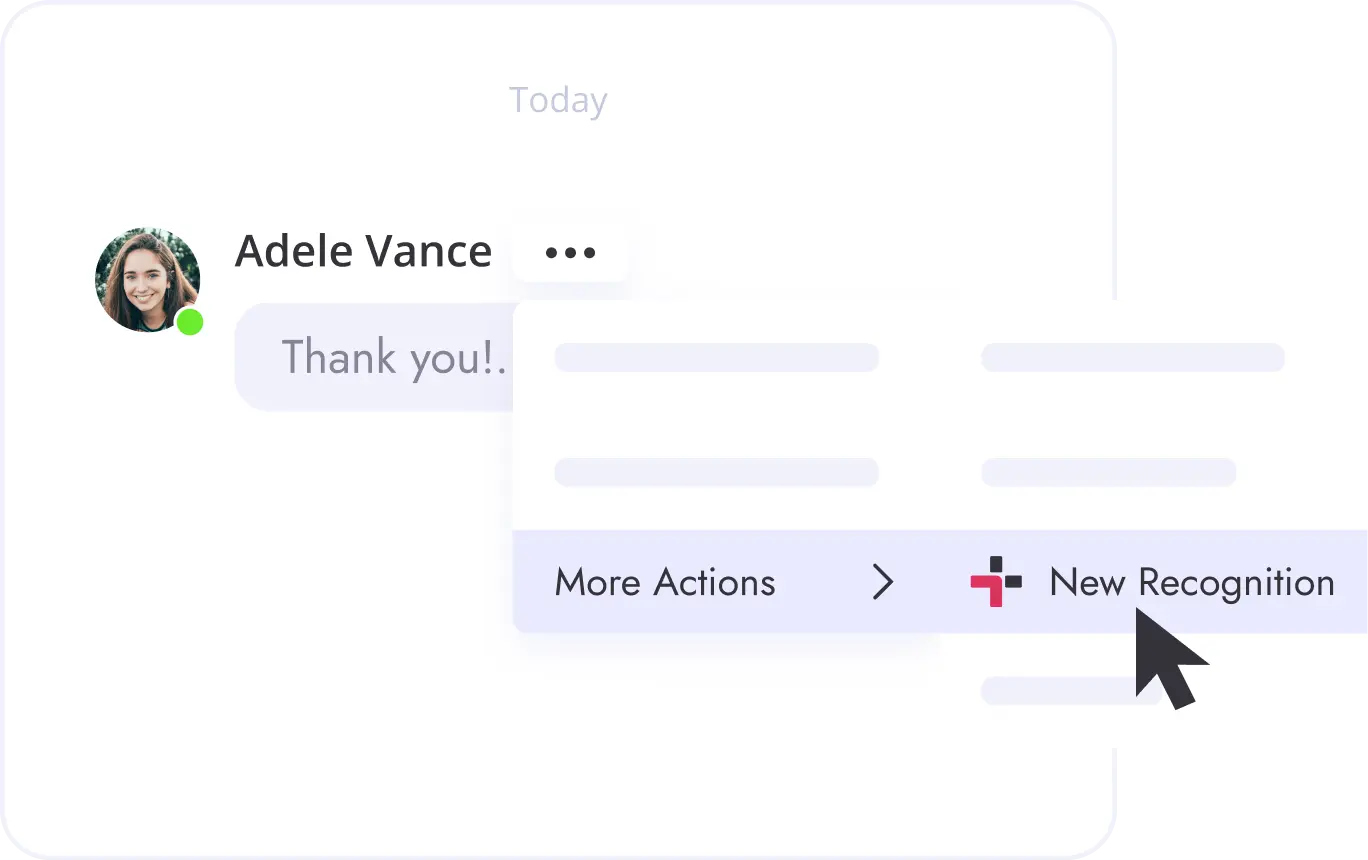 teamflect message extension in microsoft teams with a magnifier on new recognition button